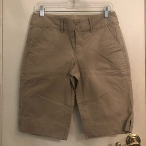 khaki mid length shorts